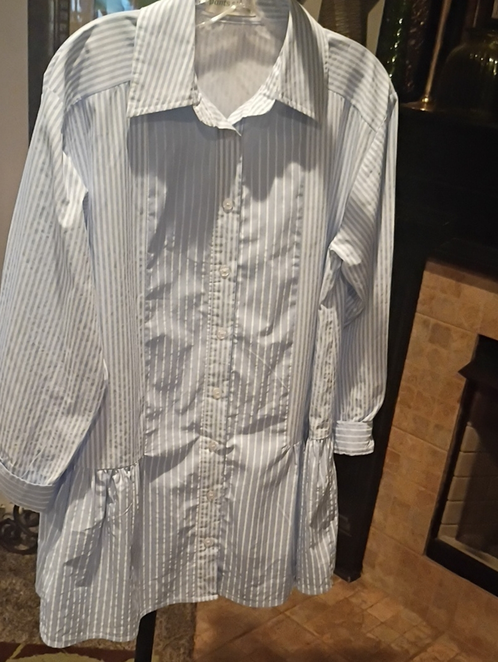 pants store Slate Blue And White Striped Shirt Dress